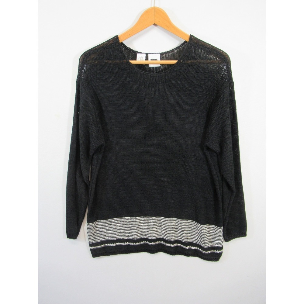 Vintage 90s DKNY Open Knit Tunic Sweater Women Small Black Oversized Coastal